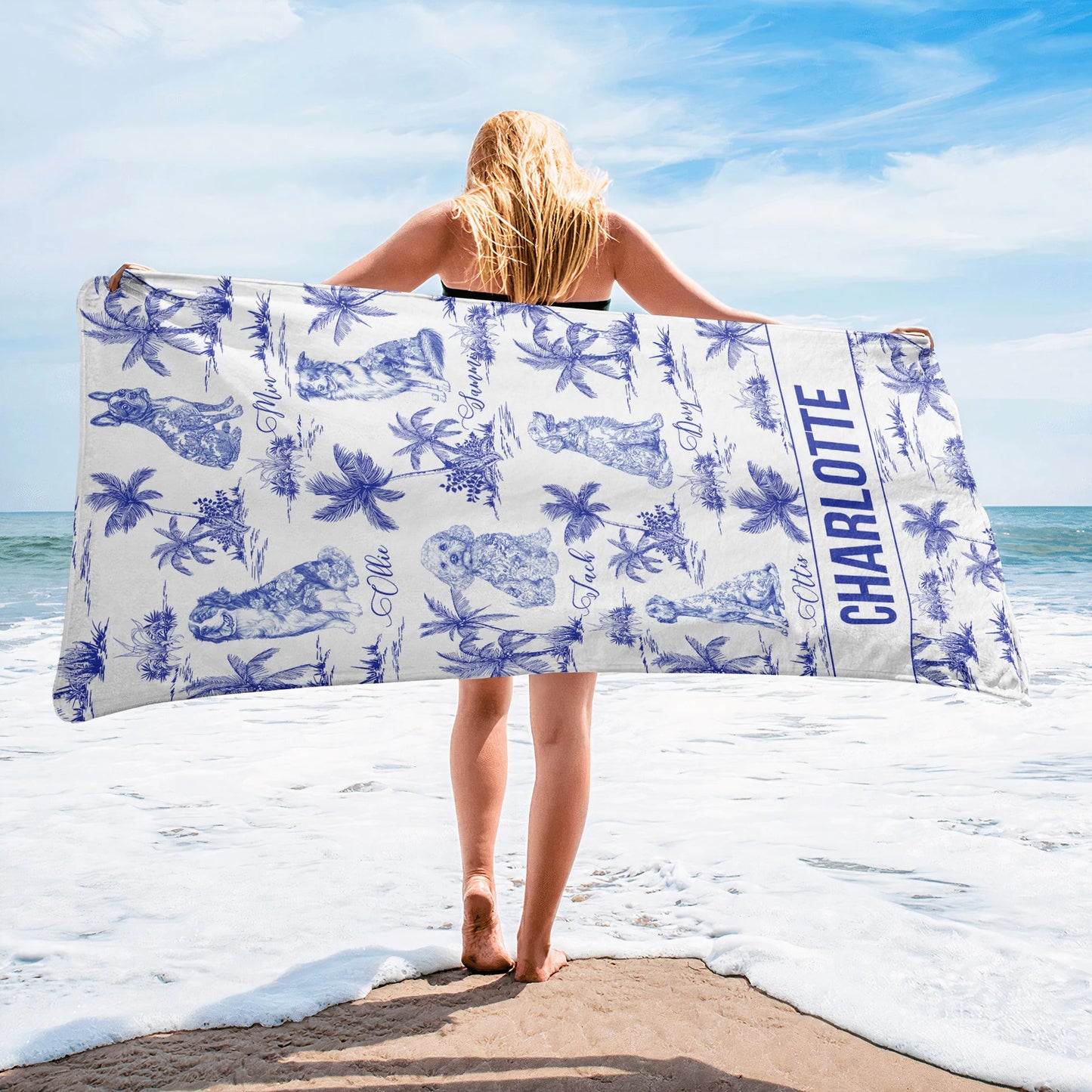 Personlig Handduk - Toile de Jouy stil med namn