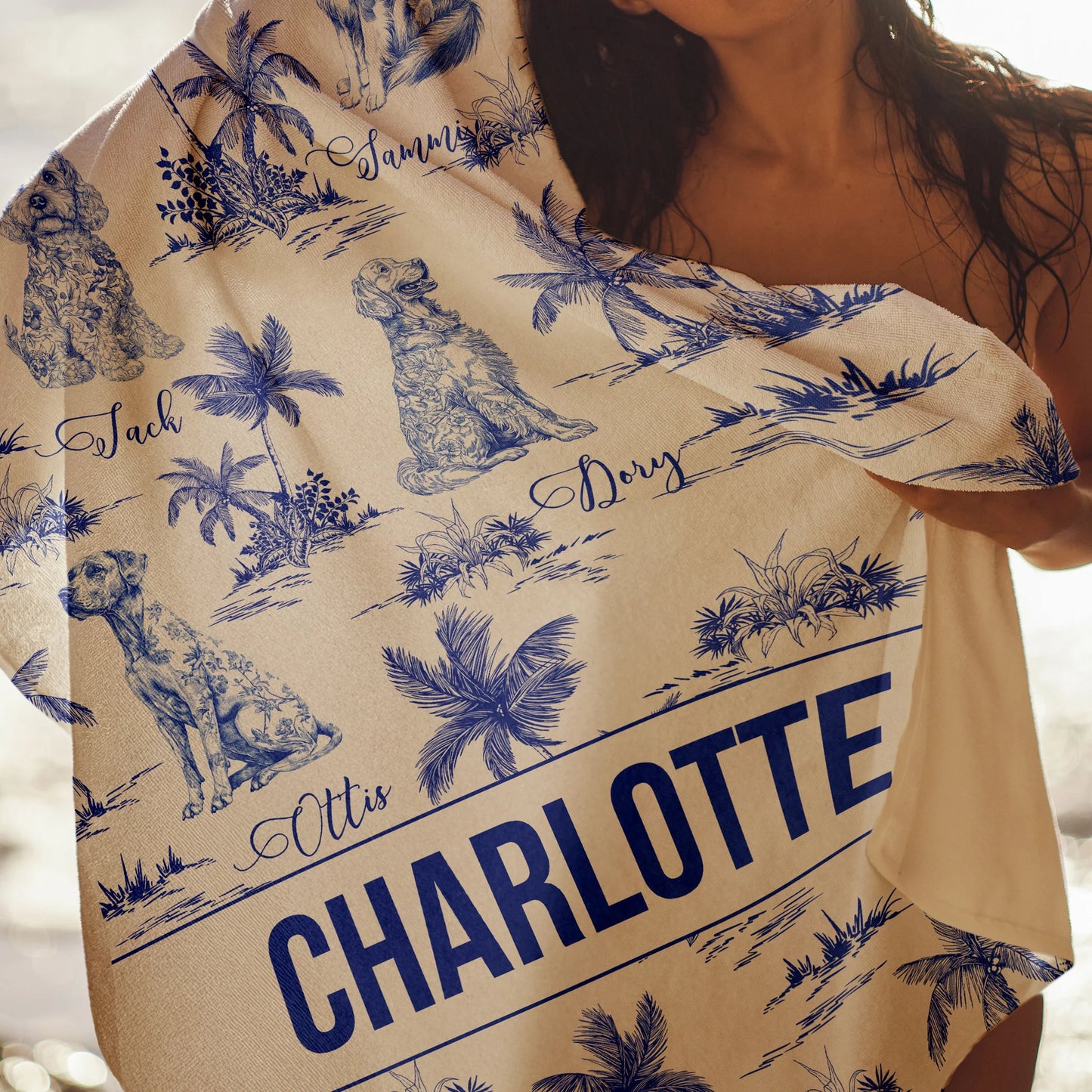 Personlig Handduk - Toile de Jouy stil med namn