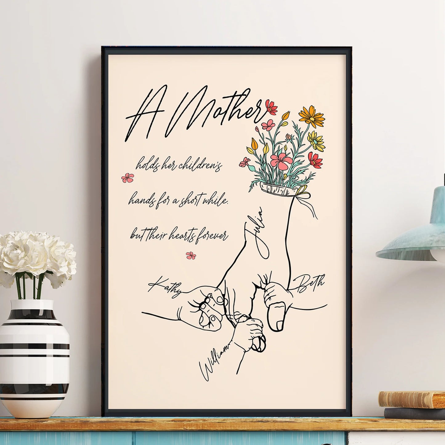 Personlig fotoposter - Mamma håller sina barns händer