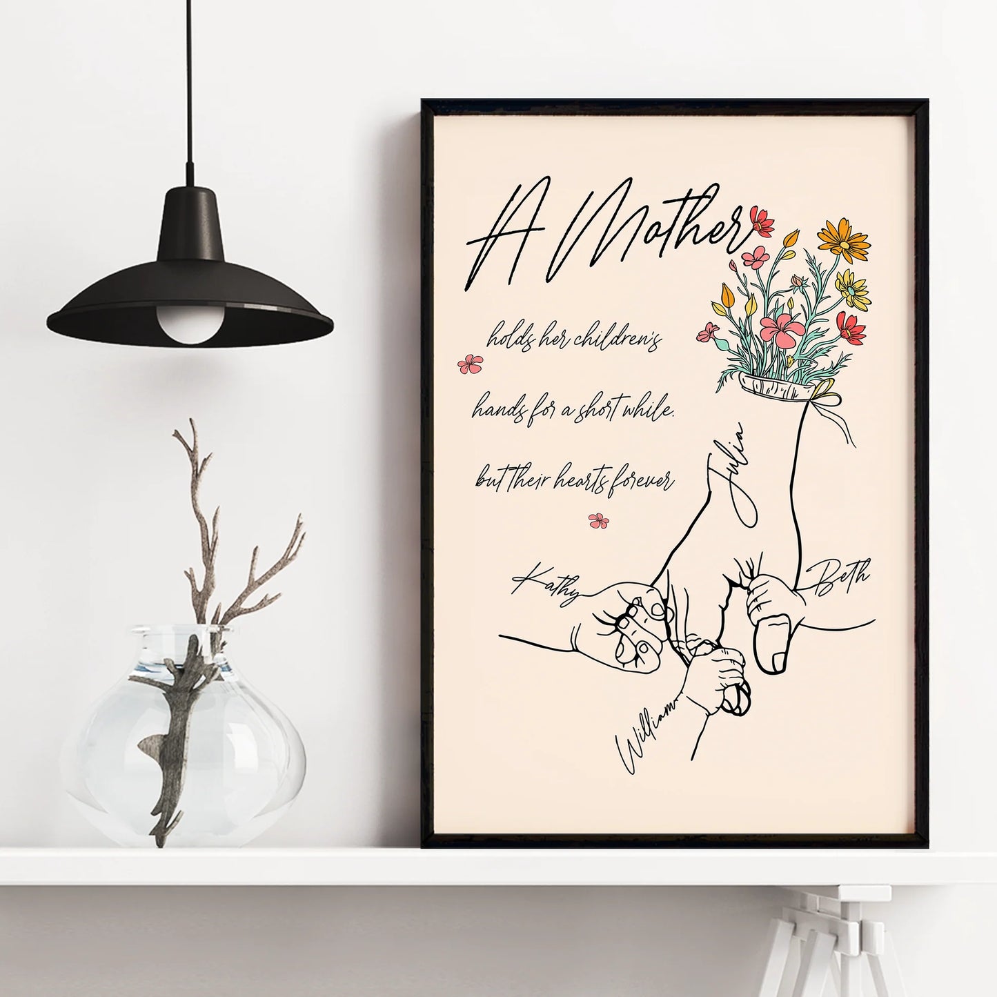 Personlig fotoposter - Mamma håller sina barns händer