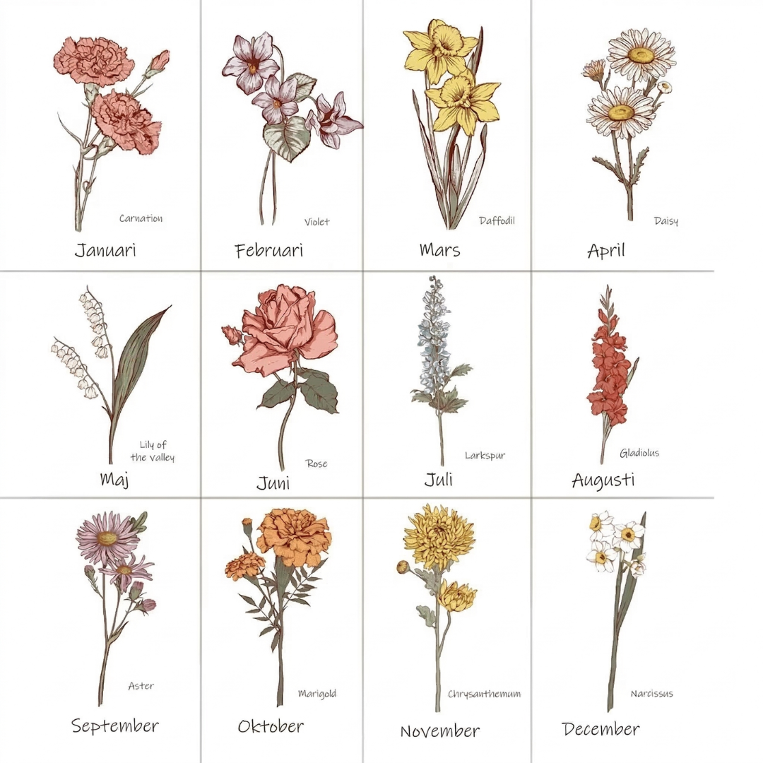 Personlig portabel smyckesask i sammet - Födelseblomma