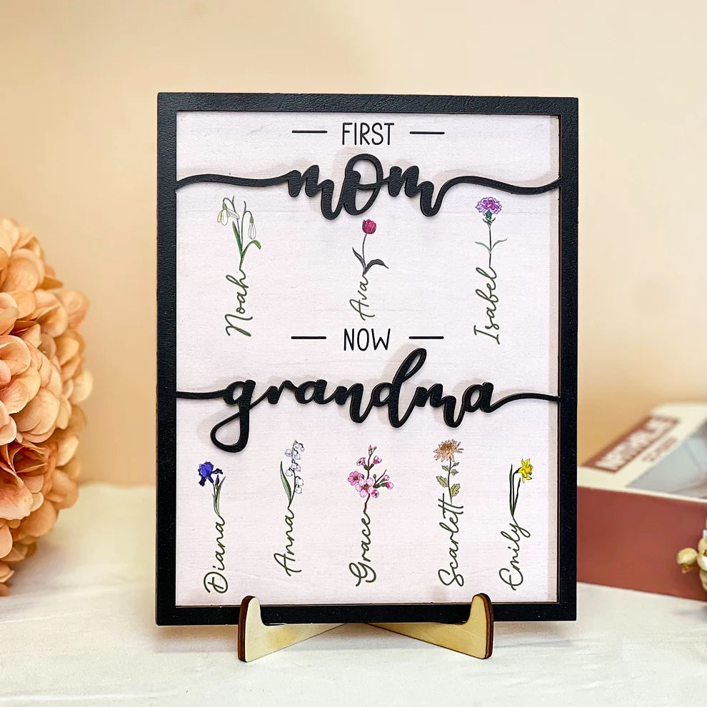 Personalisiertes Holzbild – Erst Mama, dann Oma