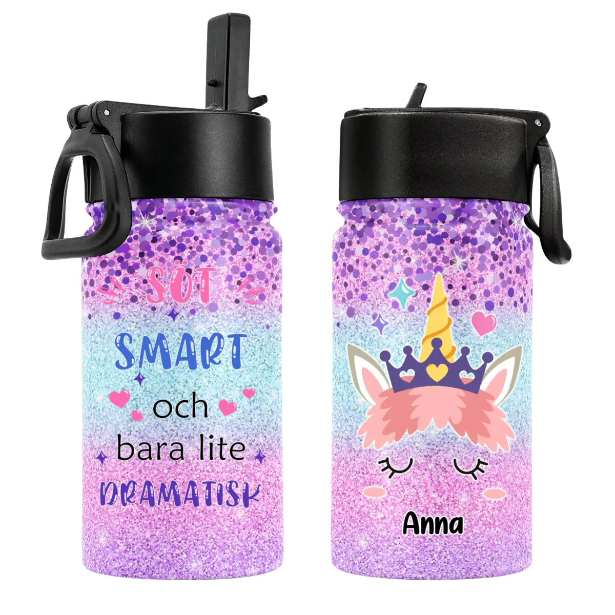 Personlig Vattenflaska Med Sugrör - Söt & Smart