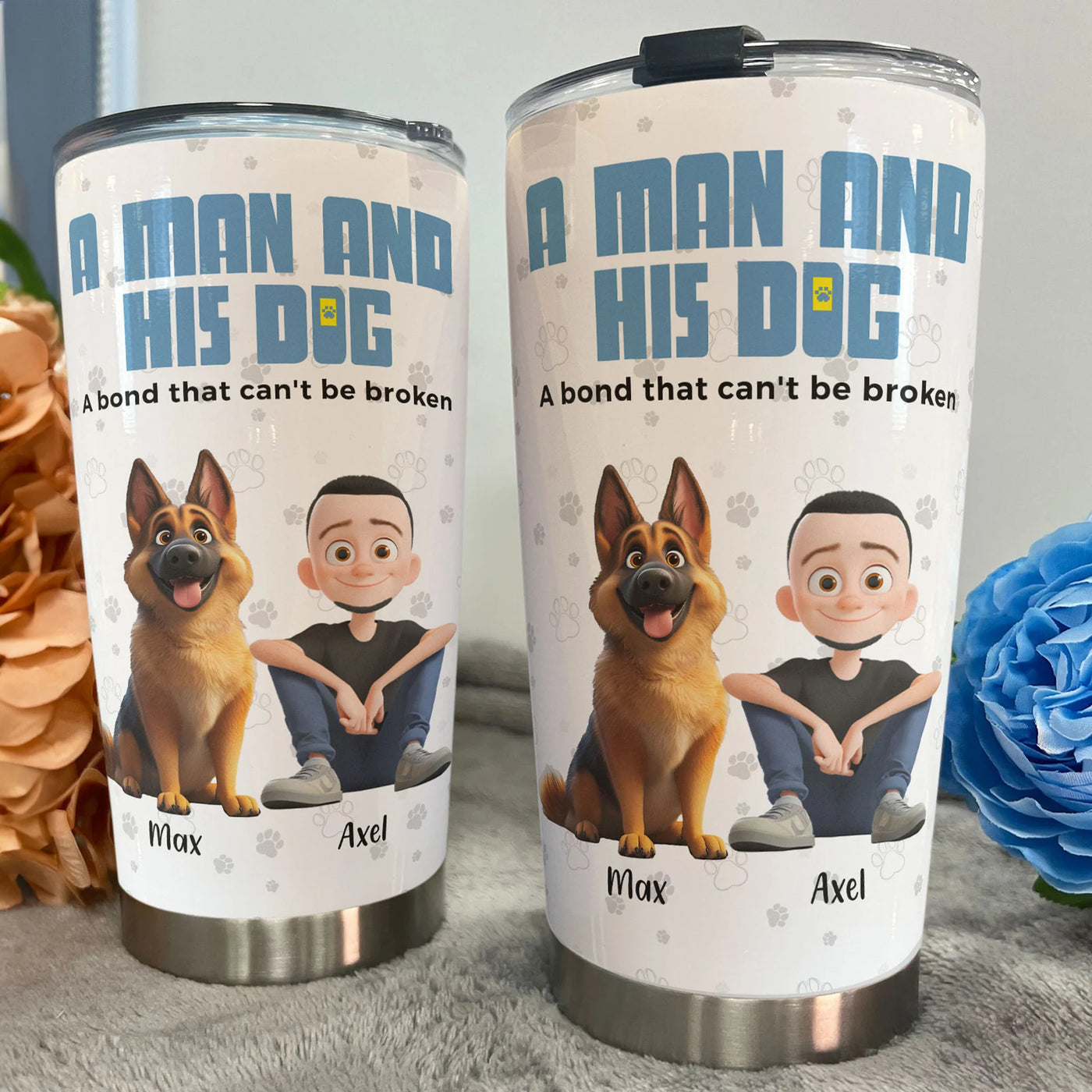 Personalisierter Thermobecher – Ein Mann und sein Hund