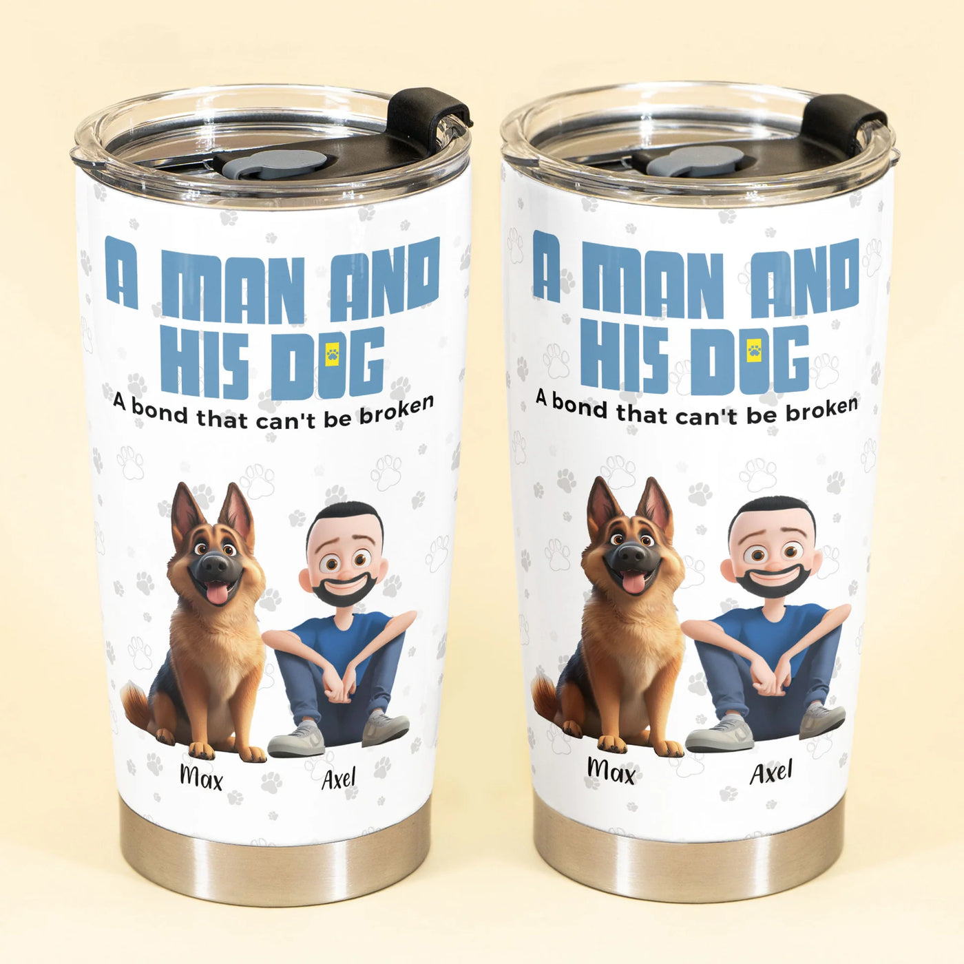 Personalisierter Thermobecher – Ein Mann und sein Hund