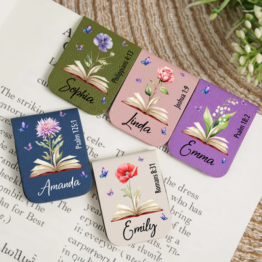 Anpassat magnetiskt bokmärke i läder - Bibelvers