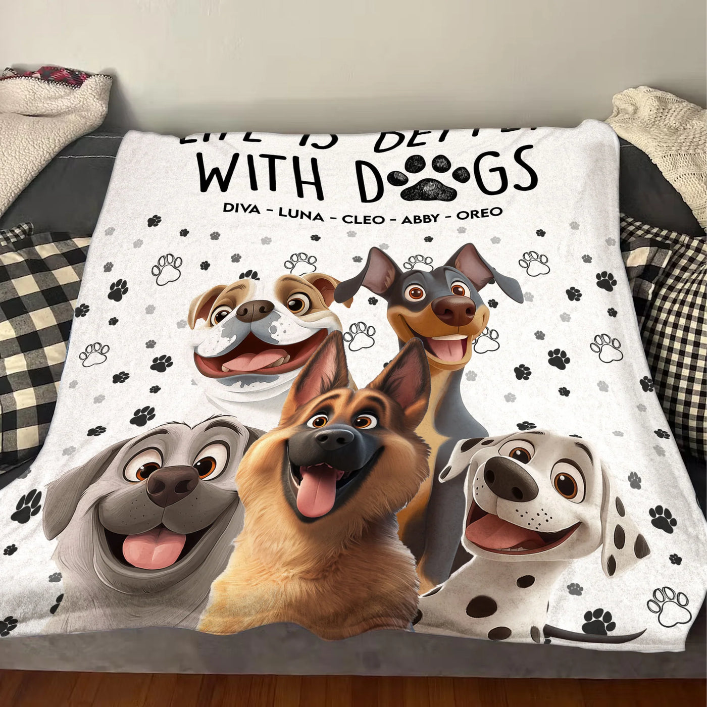 Personalisierte Decke / Handtuch – Das Leben ist schöner mit Hunden