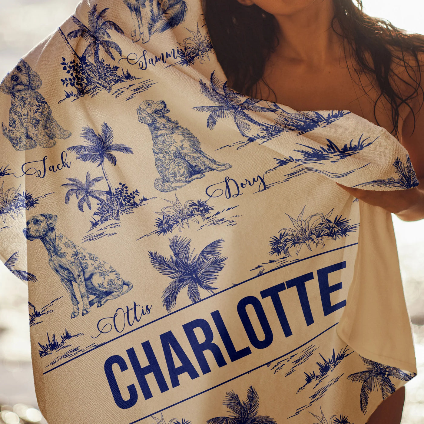 Personalisiertes Handtuch – Toile-de-Jouy-Stil mit Namen