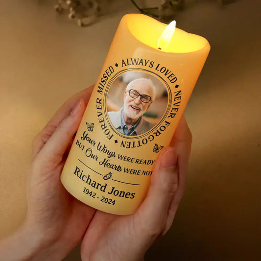 Personligt flamlöst LED - ljus - Alltid älskad, aldrig glömd