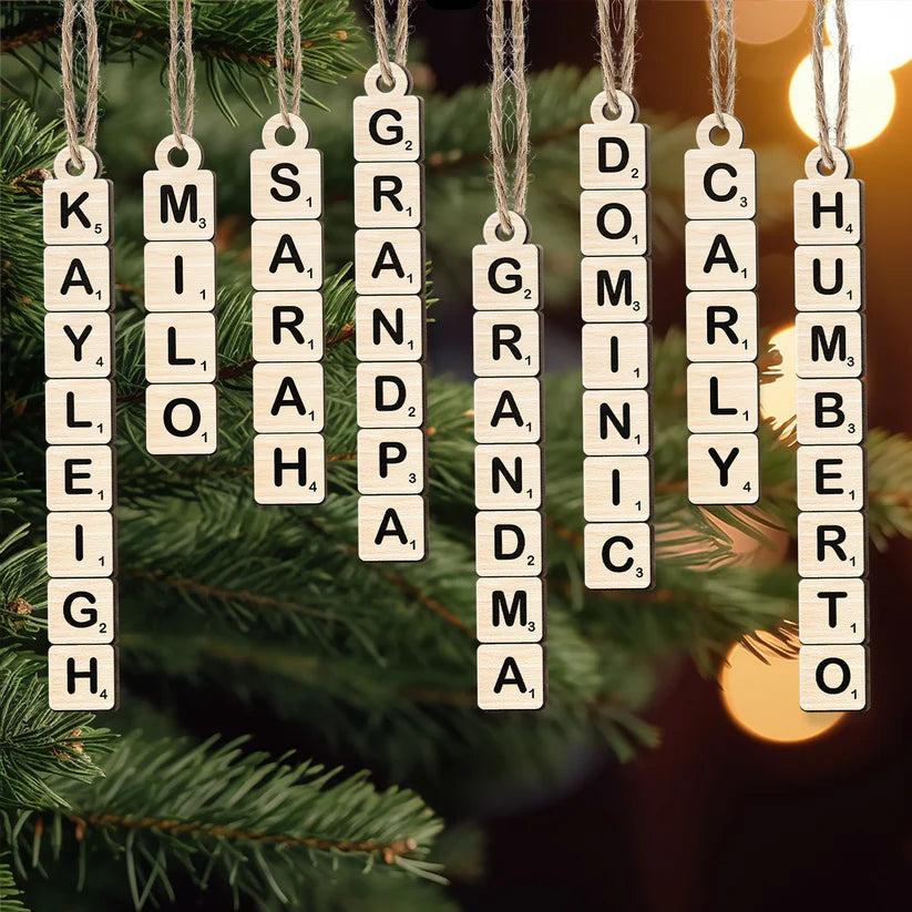 Personlig julepynt – Scrabble-navn