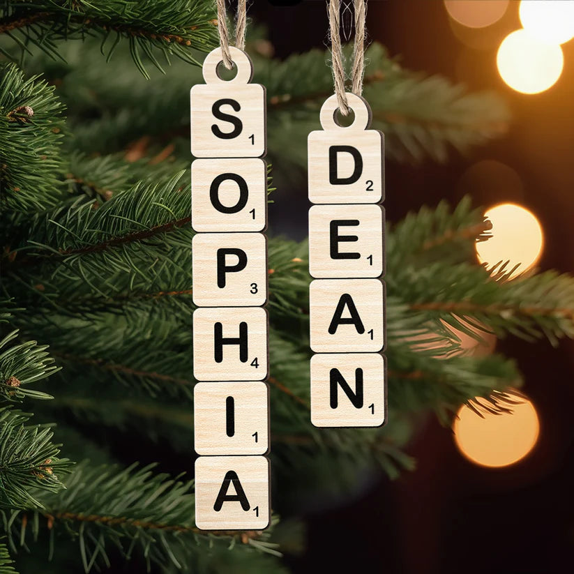 Personlig julepynt – Scrabble-navn