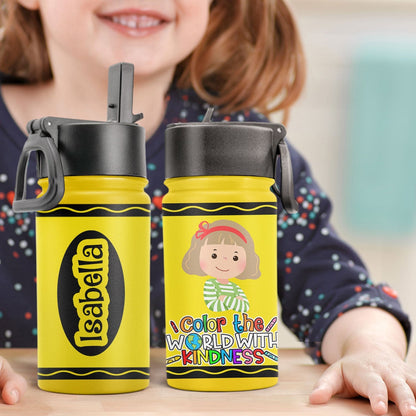 Personalisierte Trinkflasche für Kinder mit Strohhalmdeckel (350 ml) – Färbe deine Welt mit Freundlichkeit