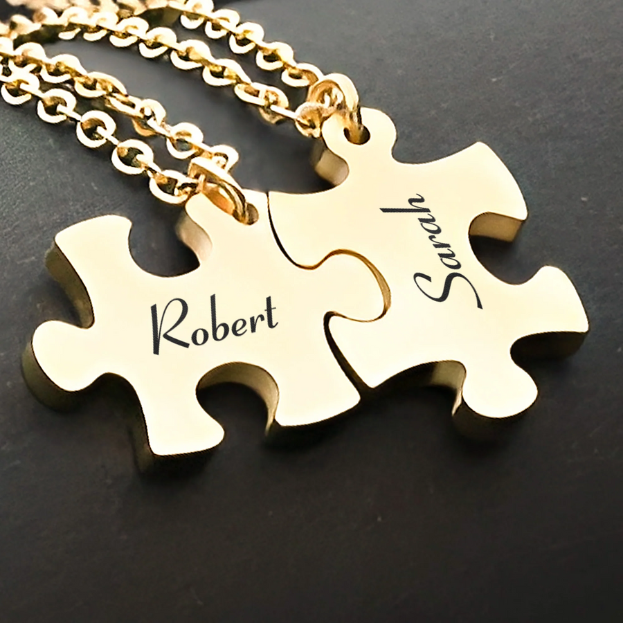 Puzzle-Halskette mit Namen – 2-teiliges Set