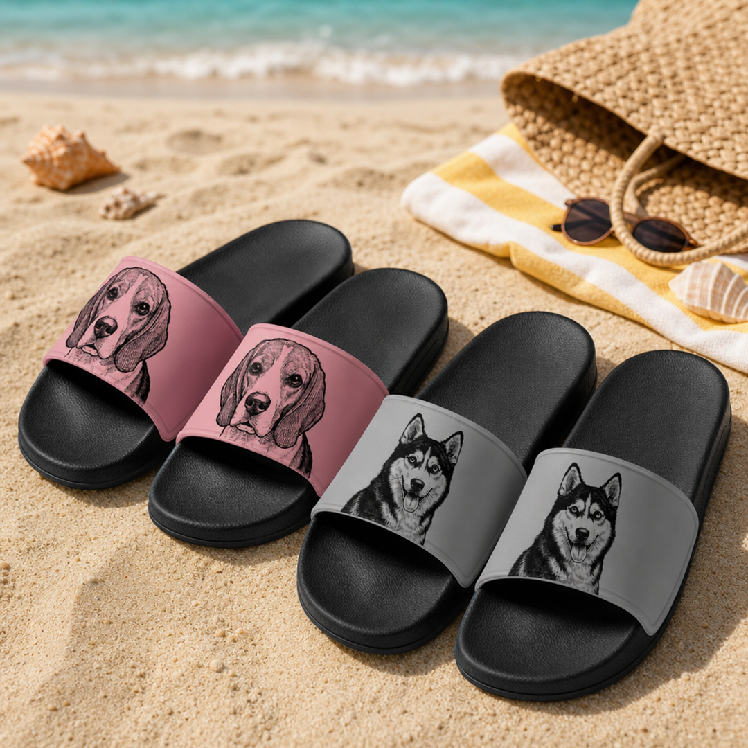 Personalisierte Pantoffeln – Haustierskizze in Line-Art