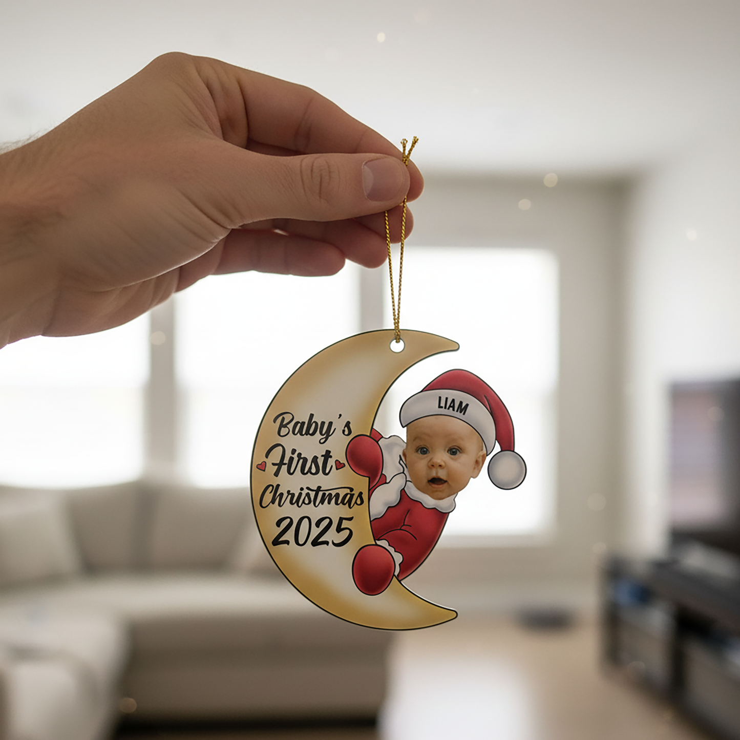 Personligt Julpynt - Jultomte-bebis på månen
