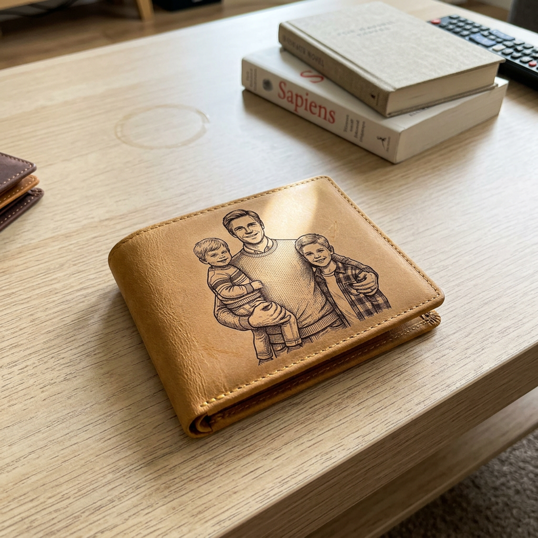 Personlig plånbok i PU-läder - Foto med pappa