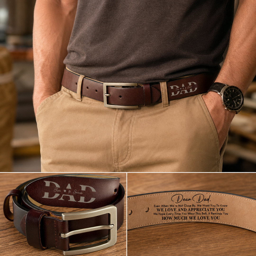 Personalisierter gravierter Ledergürtel – Geschenk für Papa