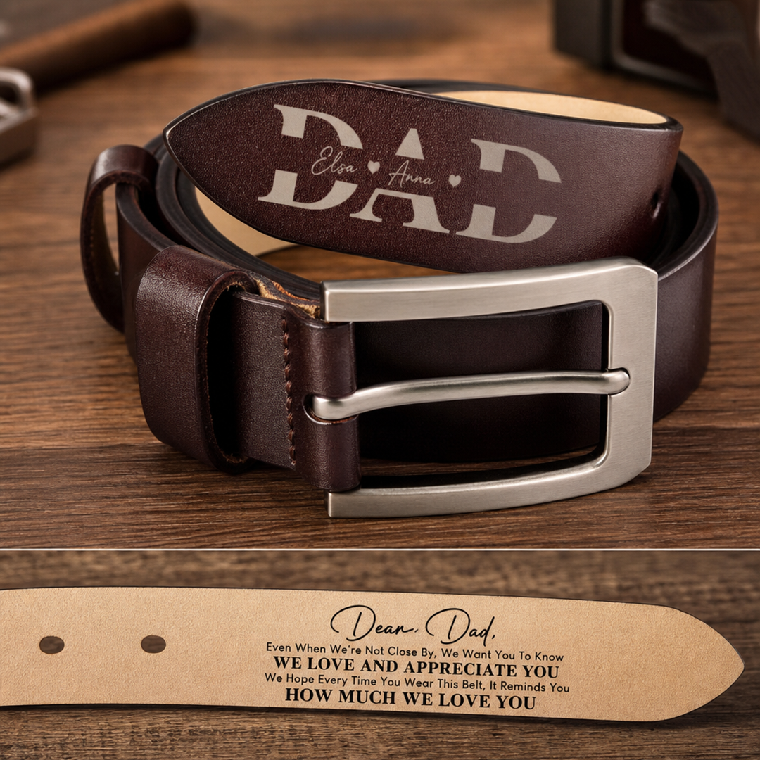 Personalisierter gravierter Ledergürtel – Geschenk für Papa