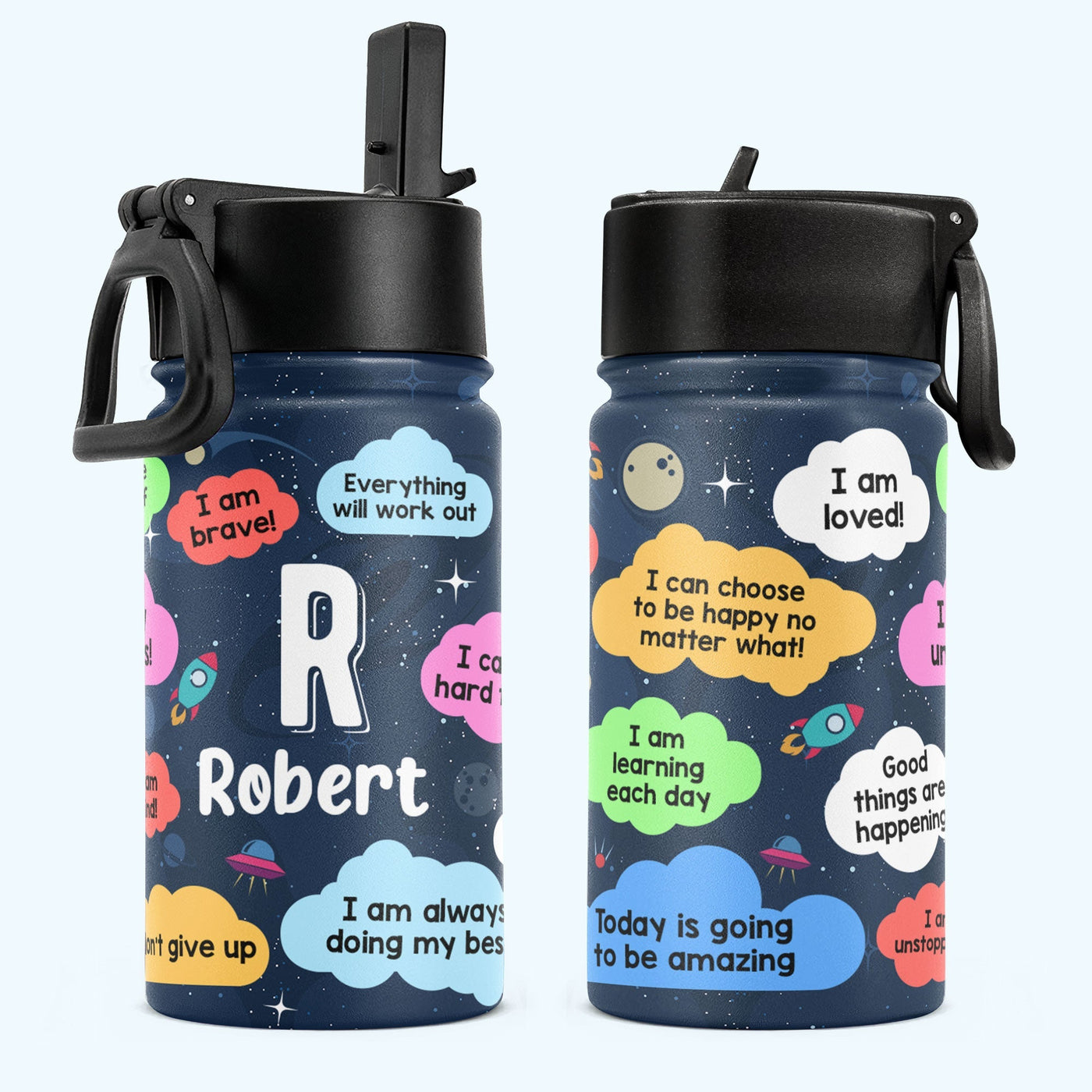 Personalisierte Flasche für Kinder mit Strohhalmdeckel (350 ml) – Ich gebe immer mein Bestes