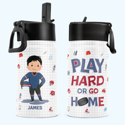 Personlig børneflaske med sugerørslåg (350 ml) – Ishockey – Play Hard Or Go Home