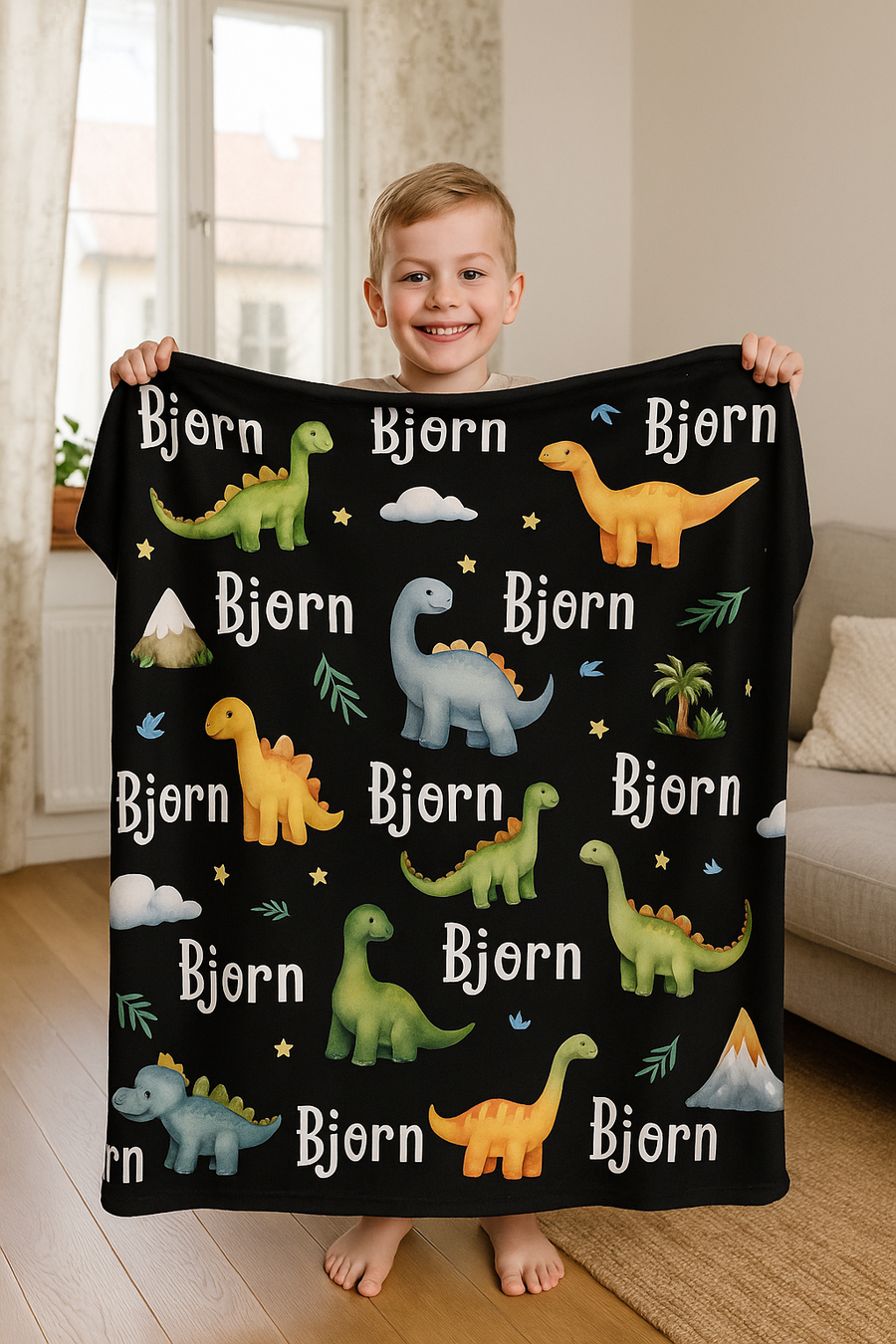Personalisierte Decke – Dinosaurier-Namensdecke