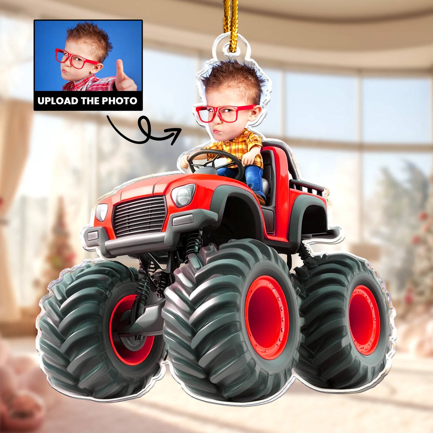 Personligt Julpynt - Barn som åker monstertruck