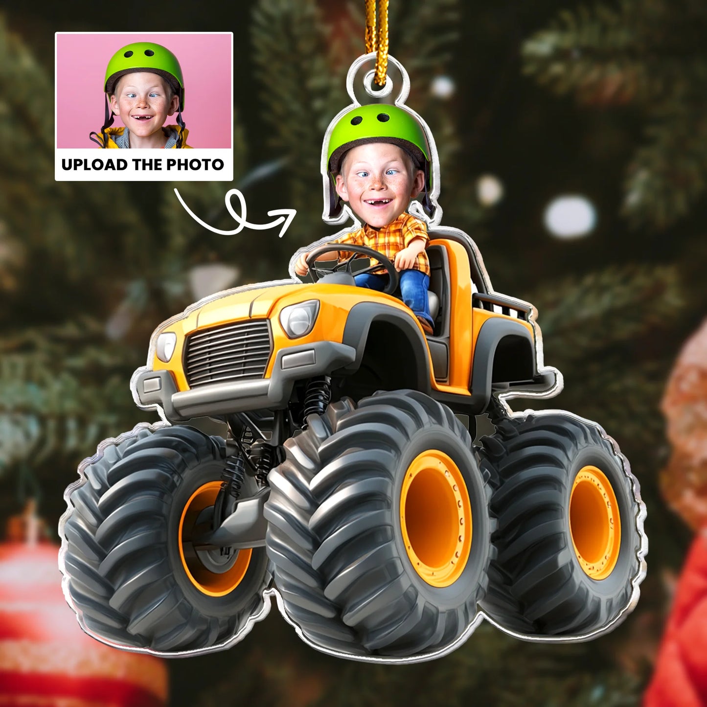 Personligt Julpynt - Barn som åker monstertruck