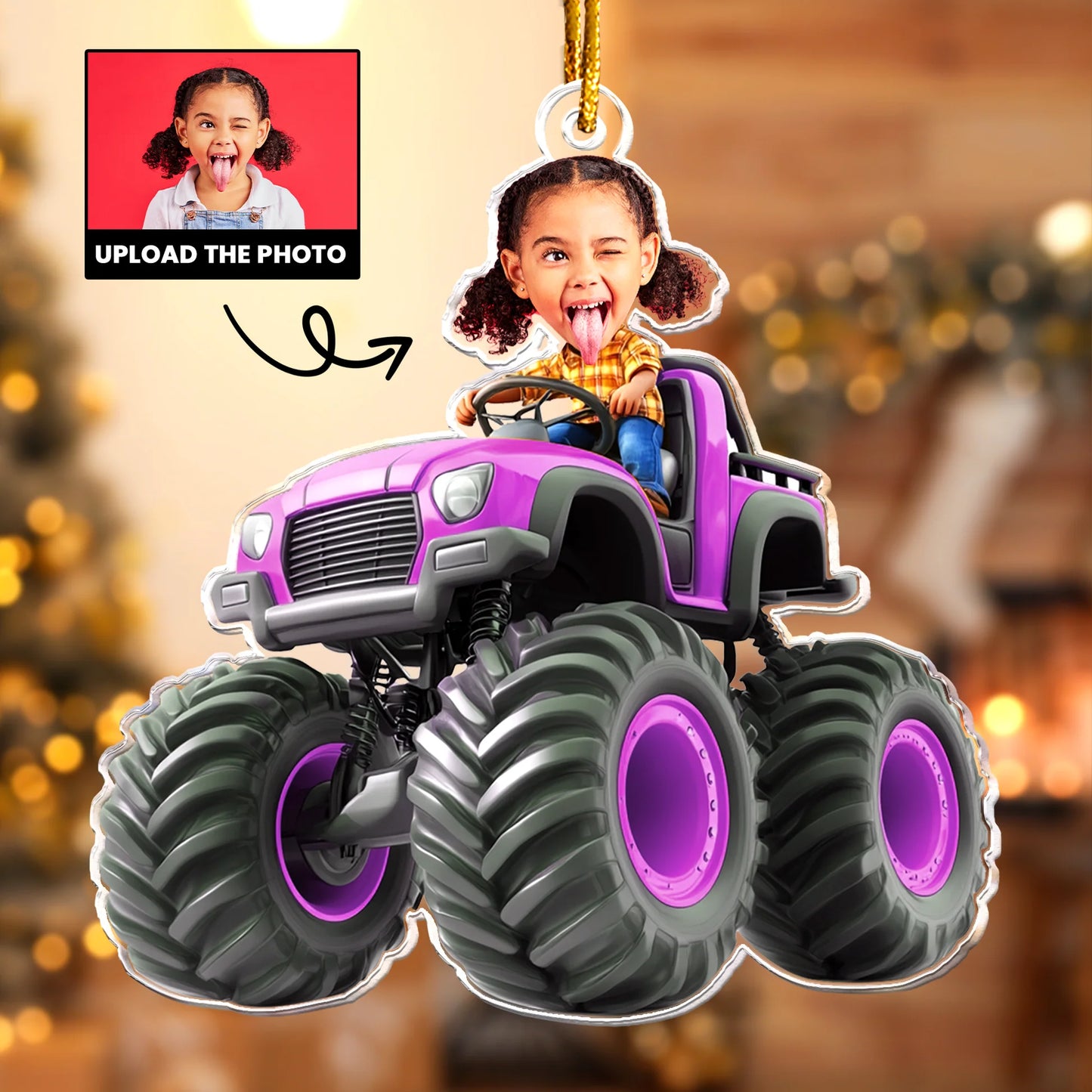 Personligt Julpynt - Barn som åker monstertruck