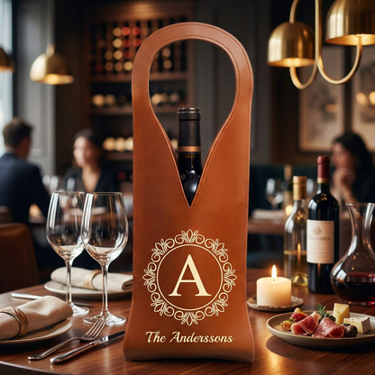 Personlig vinväska i läder - Monograminitial