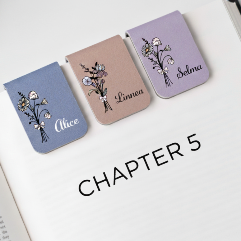 Anpassat magnetiskt bokmärke i läder - Födelseblomma