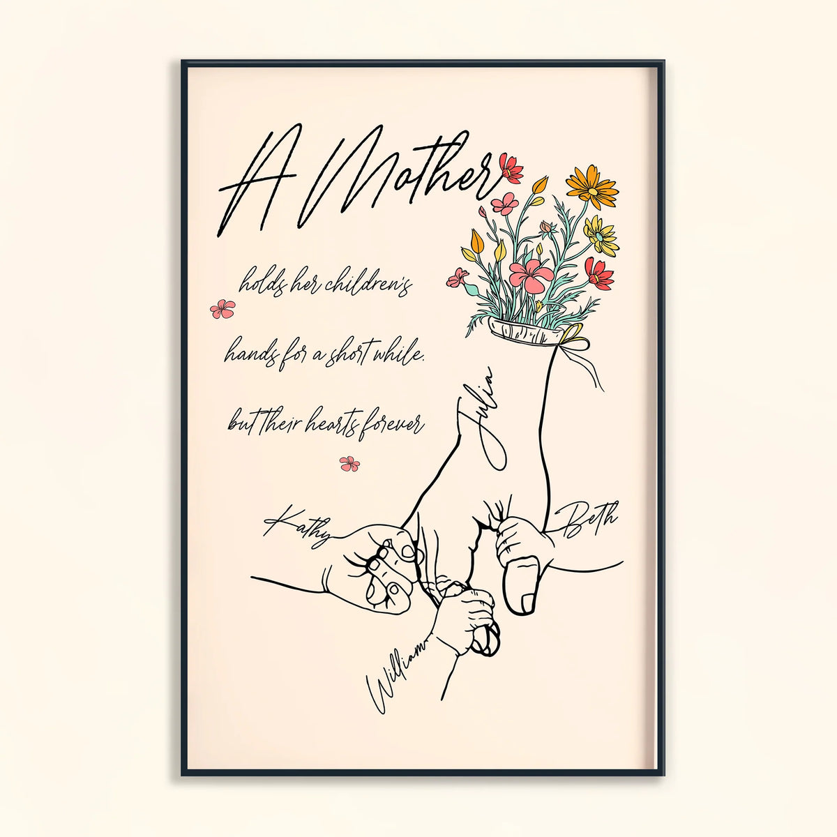 Personlig fotoposter - Mamma håller sina barns händer