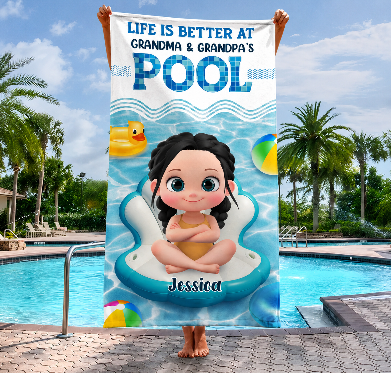 Personalisiertes Handtuch für Kinder – Besser am Pool von Oma