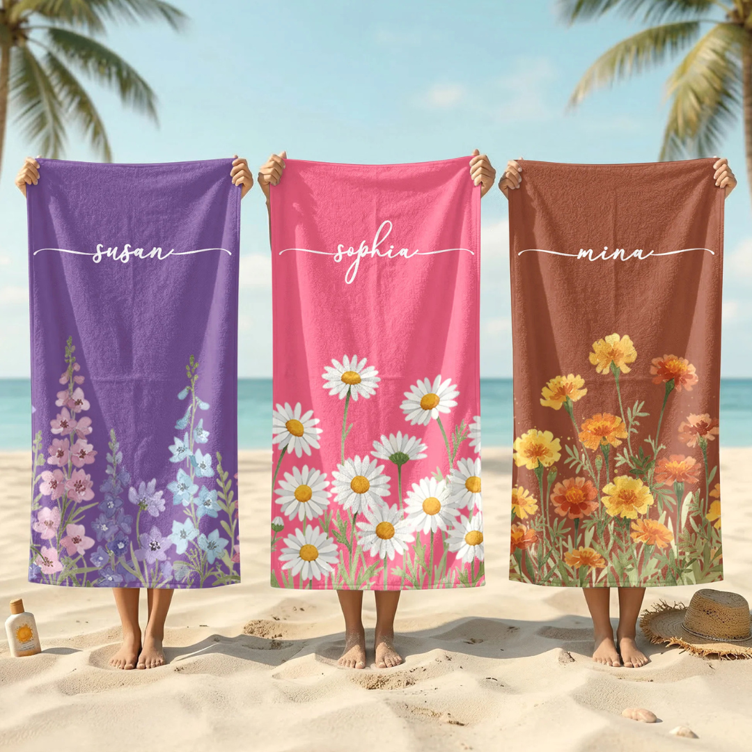 Personalisiertes Handtuch – Name & Geburtsblume