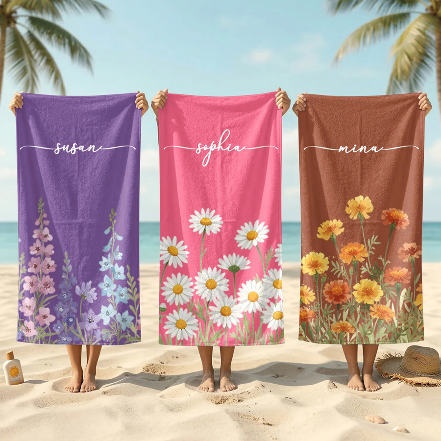Personalisiertes Handtuch – Name & Geburtsblume