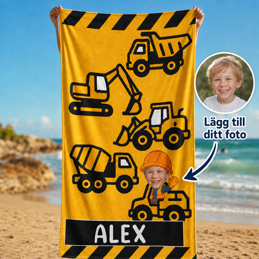 Personalisiertes Handtuch für Kinder – mit Baustellen-Motiv