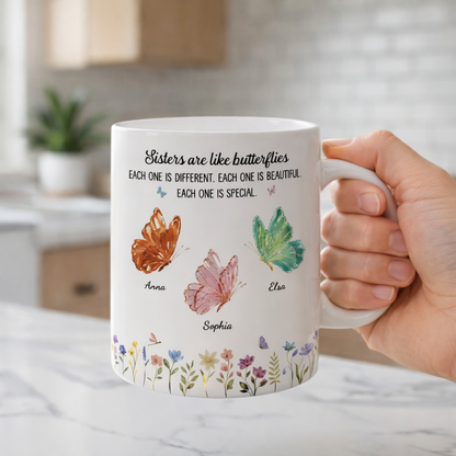Personlig Mugg - Systrar är som fjärilar