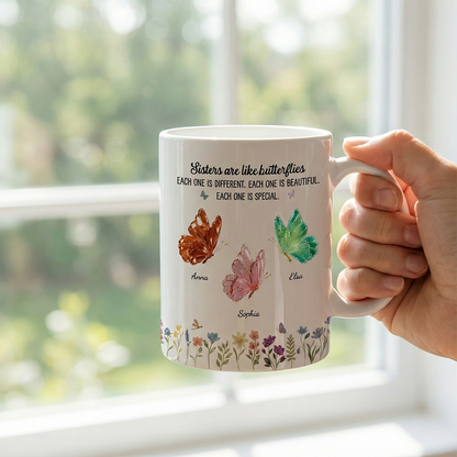 Personlig Mugg - Systrar är som fjärilar