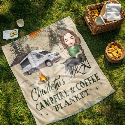 Personalisierte Decke – Lagerfeuer und Kaffee