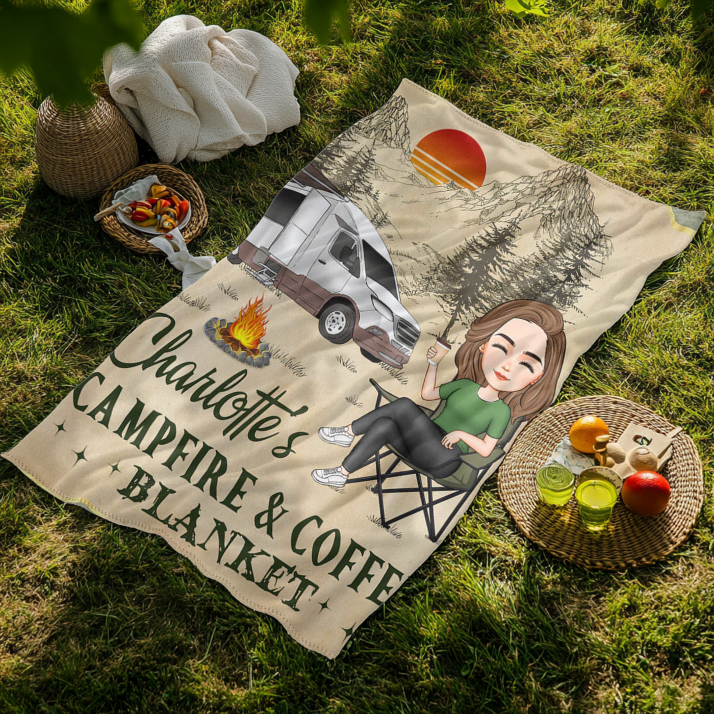 Personlig filt - Lägereld och kaffe