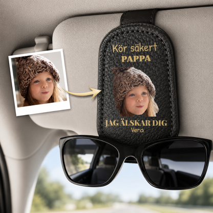Personalisierter Brillenhalter fürs Auto – Foto & Liebesbotschaft für Papa