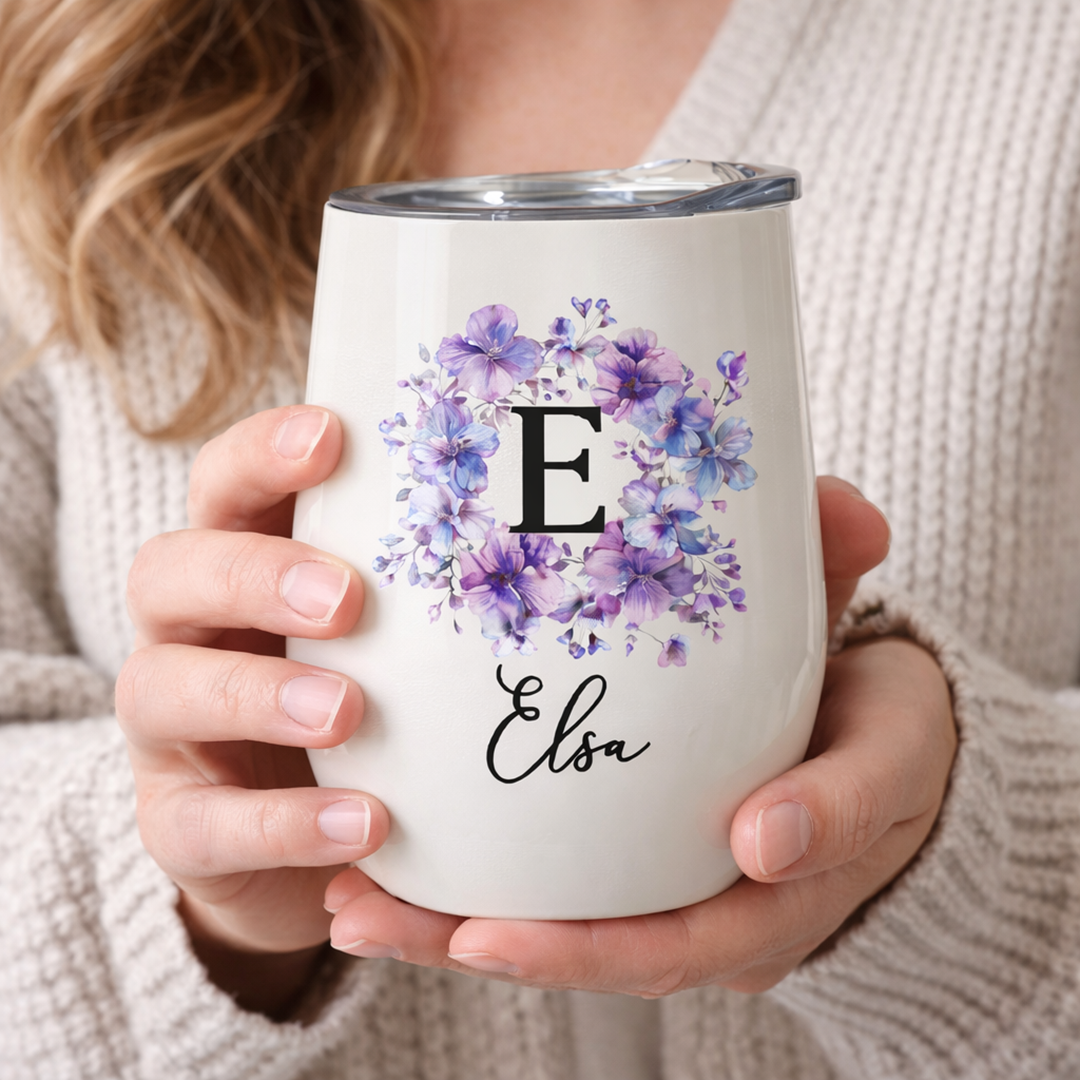 Personlig vinglass-tumbler – Fødselsblomst 350 ml