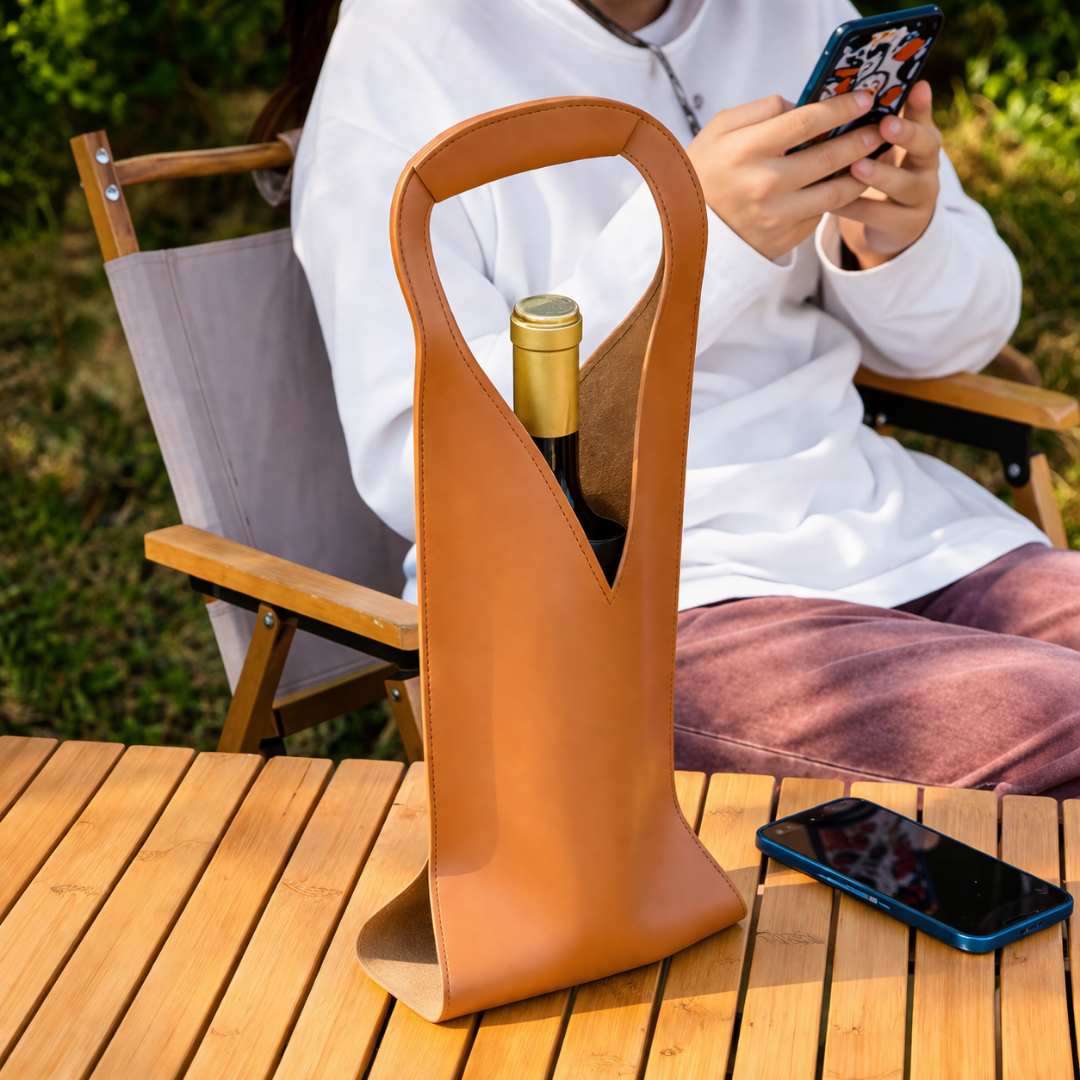 Personalisierte Weintasche aus Leder – Monogramm-Initiale