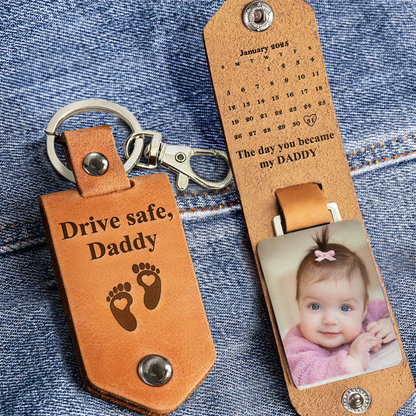 Personalisierter Leder-Schlüsselanhänger – Der Tag, an dem du mein Papa wurdest