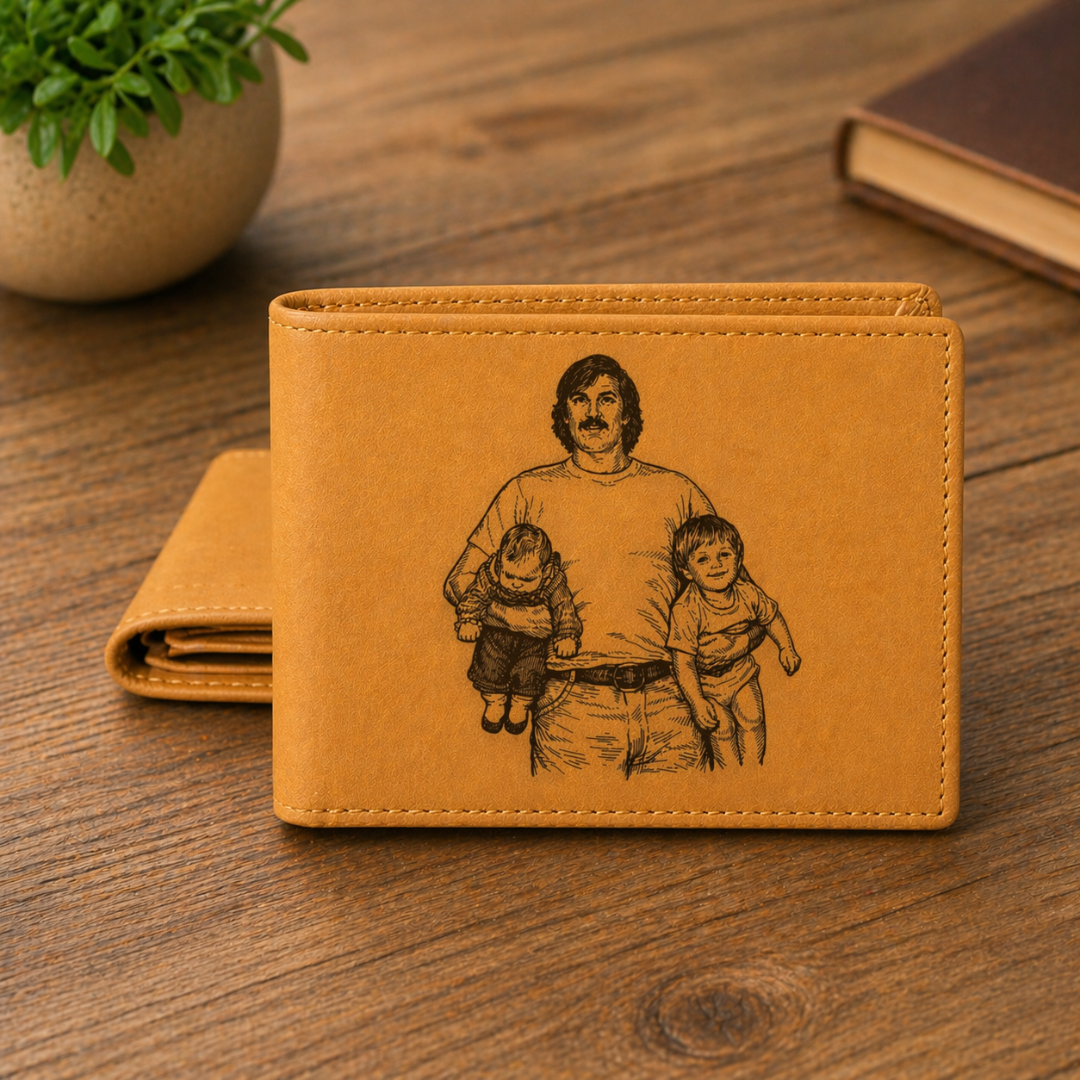 Personlig plånbok i PU-läder - Foto med pappa