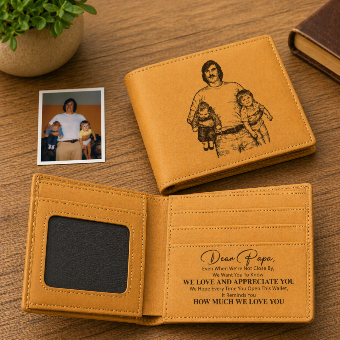 Personlig plånbok i PU-läder - Foto med pappa