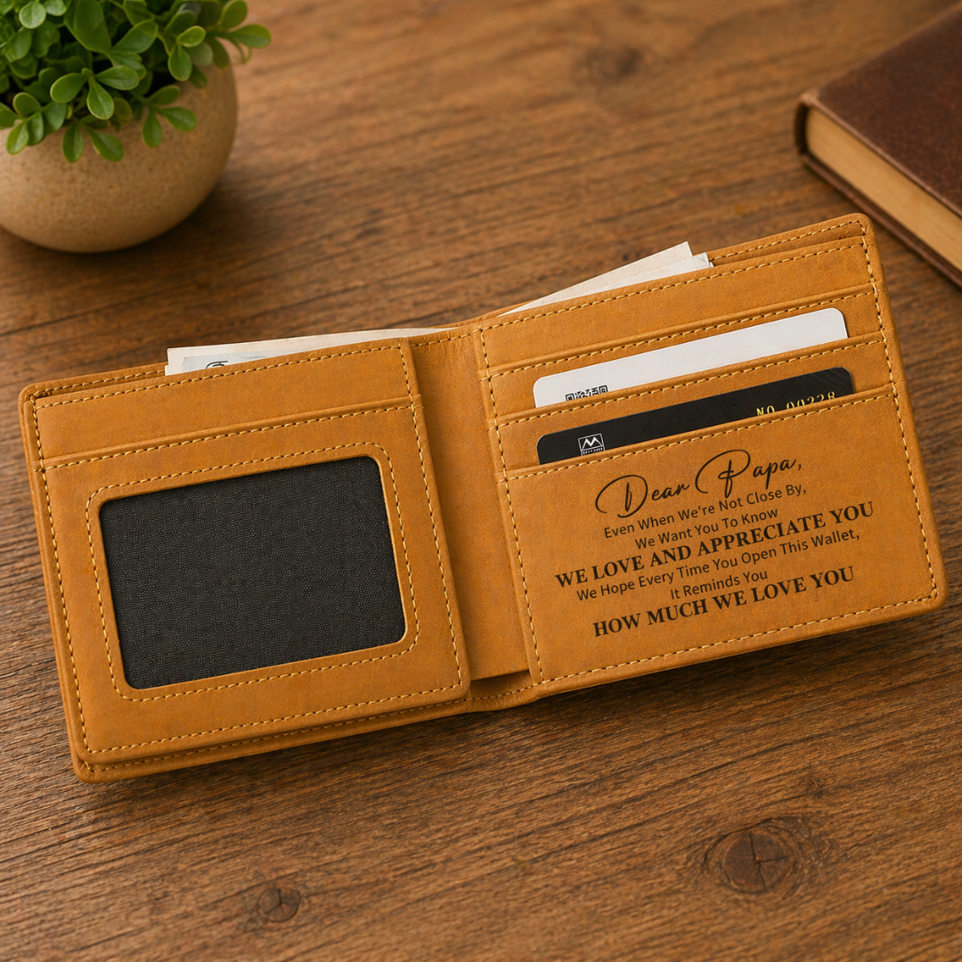 Personlig plånbok i PU-läder - Foto med pappa