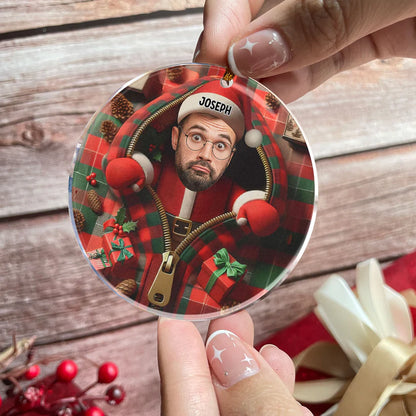 Personalisierter Weihnachtsschmuck – Der Weihnachtsmann schaut heraus