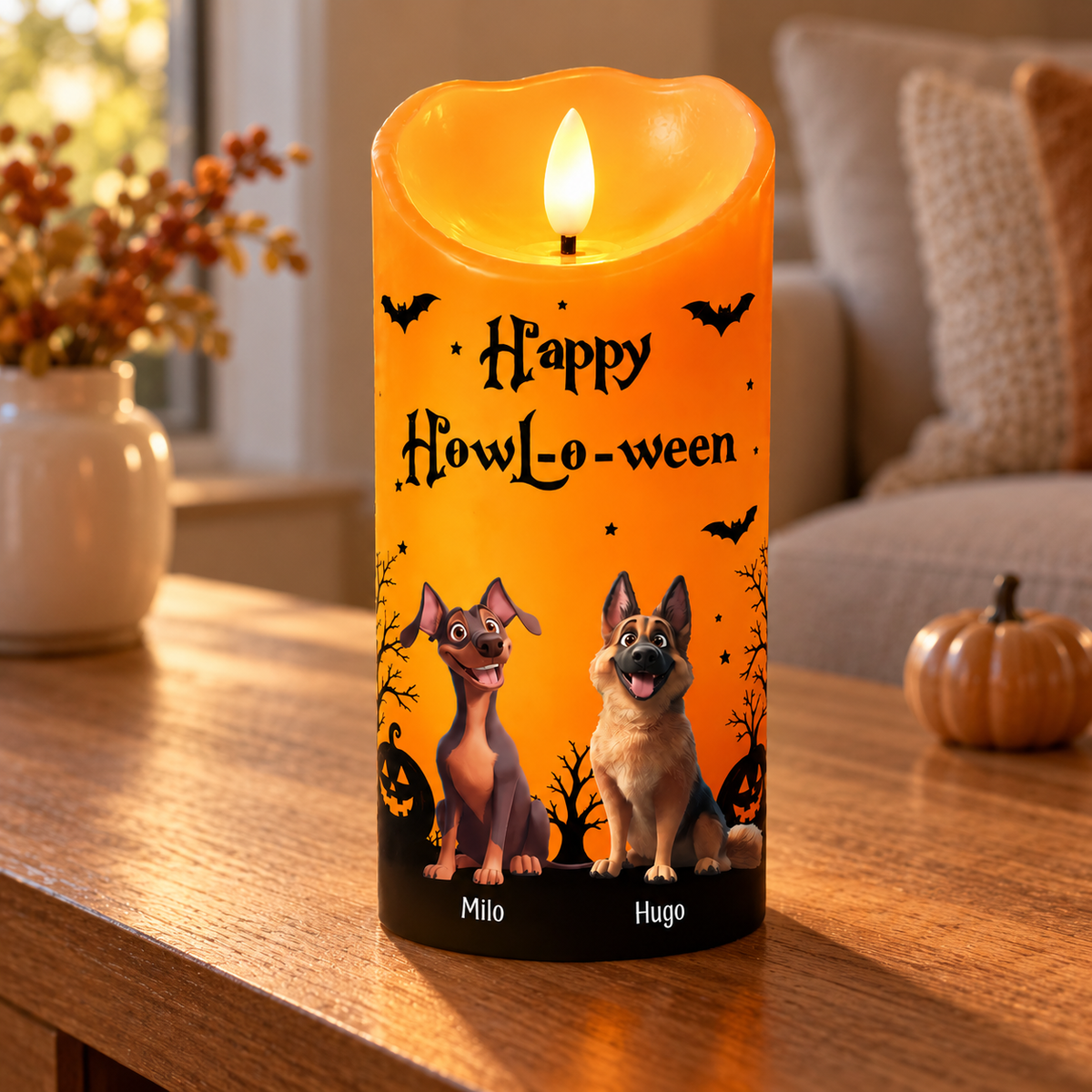 Personligt flamlöst LED - Halloween-dekoration för hundälskare