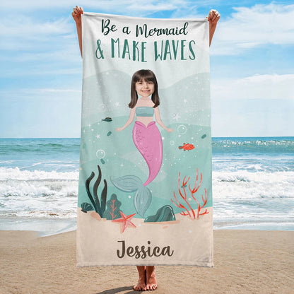 Personalisiertes Strandtuch mit Foto – Meerjungfrau