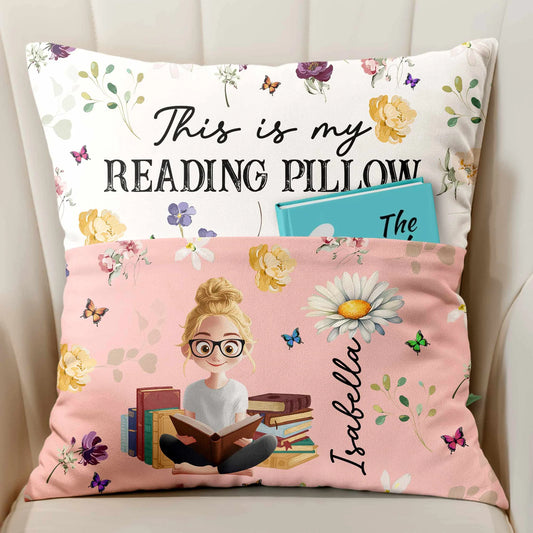 Personligt kuddfodral med ficka - För bokälskare